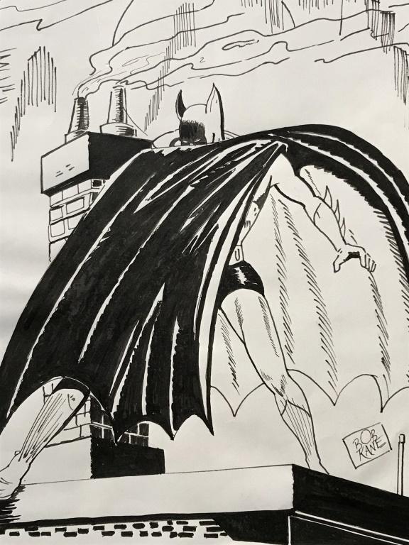 Ink Drawing after Bob KANE, Batman from DC Comics: Signature reads Bob Kane, attributed to comic artist Bob Kane (American, 1915-1998). Ink drawing on paper depicts Batman, the iconic antihero of the DC Comics. Stamp on verso reads for ‘The Museum o