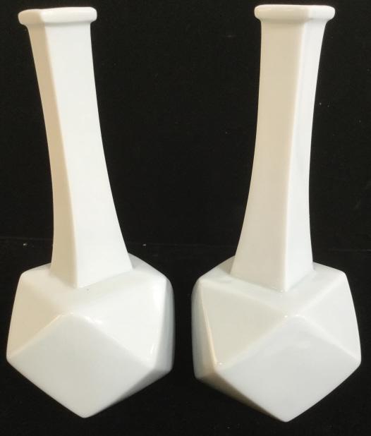 Pair Glazed Ceramic Bud Vases Signed, Korea: Pair of two ceramic Korean bud vase, the pieces have been glazed. The pieces are signed on the underside of each piece, in asian characters. The pieces have been colored black. Each piece measures app