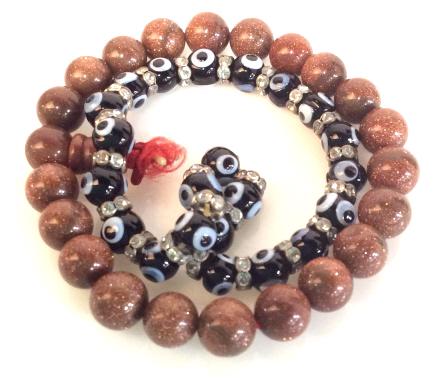 Beaded Stretch Bracelets & Necklace: Copper color druzy Quartz Beaded Bracelet, 7 mm. Black Murano style glass bead bracelet 5mm, with alternating crystal accents. Multi beaded charm bracelet, different shaped beads and colors. Lapis sty