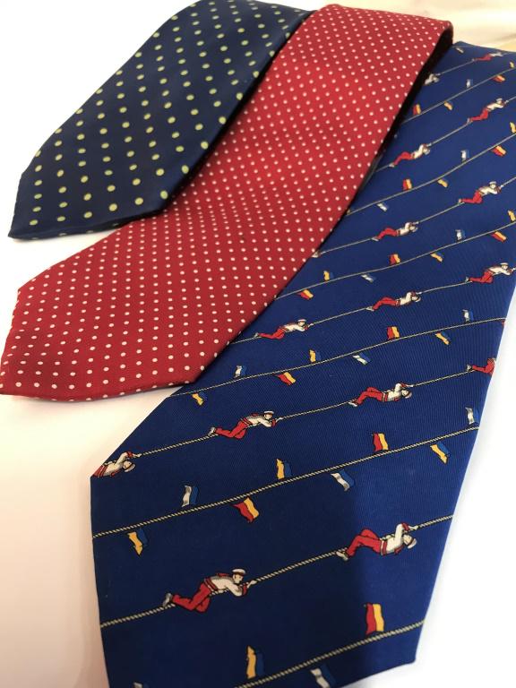 Lot 3 Luxury Designer Shirt Ties: Salvatore Ferragamo ‘sailor’ tie, bright blue. All silk. Designer Labeled. Light blemish near bottom. App 58 in. long. English Designer New & Lingwood. Tie labeled additionally ‘Shirtmakers & Ho
