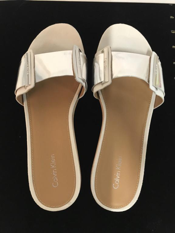 Calvin Klein Silver & White Sandals, 8.5: In org box. Pre owned and lightly worn. 8.5 M Style ZiZi. Shoe ware, Ladies Sandels, Calvin Klein, Summer Shoes, Casual Sandels, 8.5 M, Wearable Fashion, 3