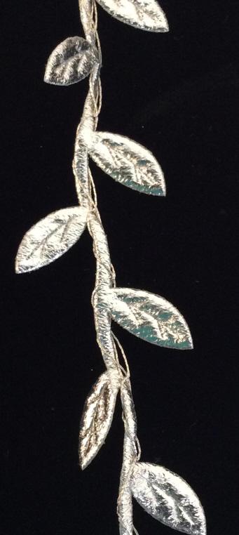 Leaf Motif Silver Tn Fabric Choker: Pearl Style clasp fits in hoop. 14 in. long mettalic silver toned fabric. with box. Wearable Fashion, Choker, Leaf, Silver Fabric, Wearable Accessory, 3