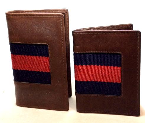Trafalgar Leather Credit Card & Address Book Set: Made in USA. Credit card and bill holder . Fits in back pant pocket. 4 x 3 in. Travel address book, fits in pocket, purse or for home use. 5 x 3 in. Some leather scuffs. Trafalgar, Designer Credit Car