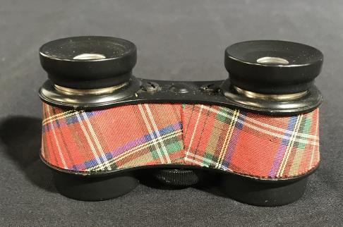 Vintage AIRGUIDE Plaid Binoculars: This is a vintage AIRGUIDE plaid patterned pair of binoculars. This piece comes with its original carrying case. The case shows signs of wear due to its age and use. The piece measures approx 1.6 inch
