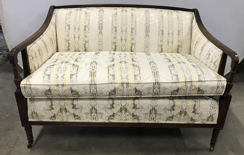 For Auction Vintage Wooden Framed Loveseat On Casters 238 On