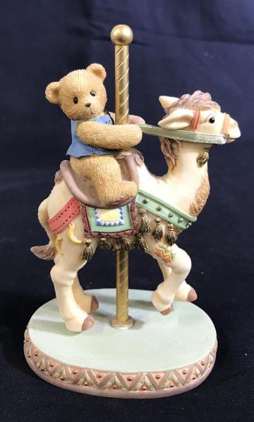CHERISHED TEDDIES Jerrod Carousel Ceramic Figure: The label reads: Cherished Teddies, Jerrod. A registration number on the bottom reads 9E2/992. The number on the box and figure reads 589926. The piece has been crafted from ceramic. The piece measure