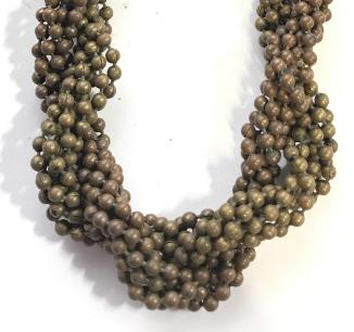Twisted Metal Bead Ball Necklace, Vintage Jewelry: Two toned Bronze toned metal bead balls, multi strand, twisted, Spring clasp may need replacement. Minor discoloration. Weighted piece. 12 in. Metalwork Jewelry, Choker, Twisted Metal Strands, Fashion