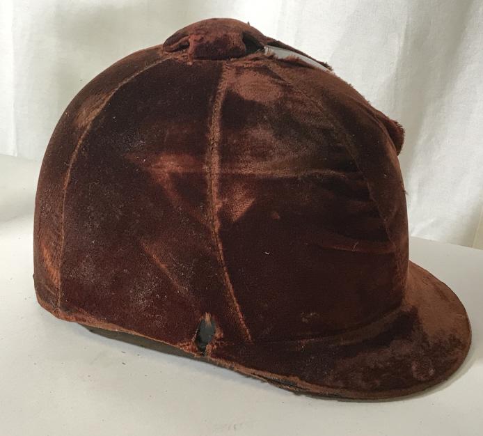 The Saddler Vintage Felt Horse Jockey Cap: Vintage Jockey Hat from Danbury & Wilton Connecticut luxury hatters The Saddler.10 x 6.5 in. Fabric deteriorated due to age and use. Hard hat can be recovered. Equine Wearable Accessory, Hatters, The 