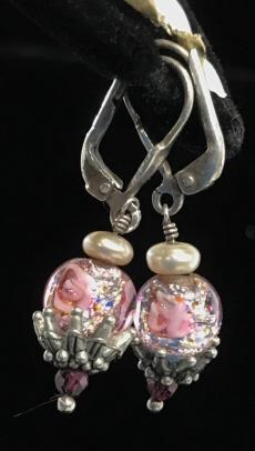 Mid Century Earrings TRIFARI, jewelry: Lot 3. Art glass ball earrings, in the style of MURANO Glass.Bead details on underside. Leaver Backs, .5 in dangle. Mid Century TRIFARI Clip Earrings, Multi Tone polished metal. Retro Filigree 3/4 hoo