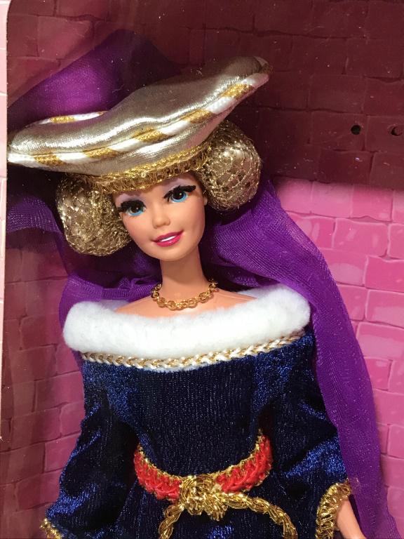 Mattel MEDIEVAL LADY BARBIE, Org. Box,c. 1994: The Great Eras Collection by Mattel, Medieval Barbie. Original box, top opened/unglued. Box is good condition. Front panel opens to reveal Barbie in her gorgeous 14th century velvet outfit. Comes with