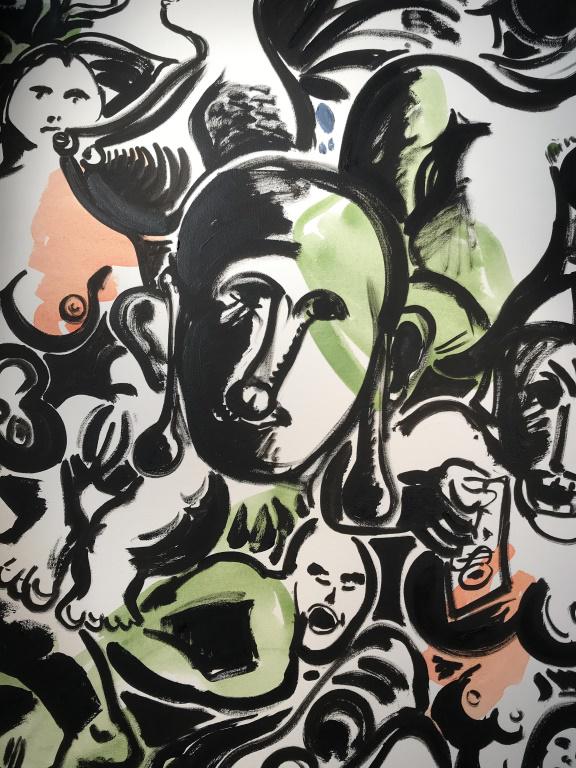 Signed LUCIO POZZI Acrylic On Canvas: Attributed to LUCIO POZZI Acrylic On Canvas titled Wife Handy Man, Signed on reverse Wife Handy Man POZZI JULY 1996 960177, measures approximately 48 inches tall x 36 inches wide. No condition issues