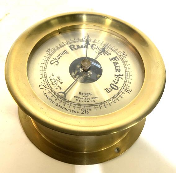 The Otto Gerdau Heavy Brass Ship Barometer: Brass casing, wall mount, Aneroid Barometer, diameter app 9 inches, depth app 4 inches wall mounted accessory, nautical decor, maritime collectibles, ships barometer