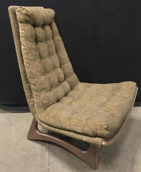 MCM ADRIAN PEARSALL Sculptural Scoop Chair: ADRIAN PEARSALL C 1960’s, Authentic Mid Century Modern Sculptural High Back Scoop Chair in original upholstery and walnut wooden frame, measures approximately 39.5 inches tall x 33.5 inches wide x 3