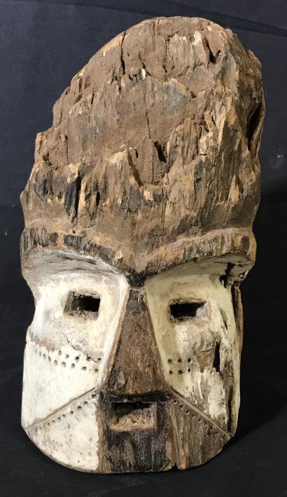 Handmade Wooden MITSOGO Bust, Gabon: This is a wooden, possibly vintage, tribal bust. The pieces originate from central Africa, and was originally sculpted by the Mitsogo people. The piece’s face has been colored with a white pigment, 