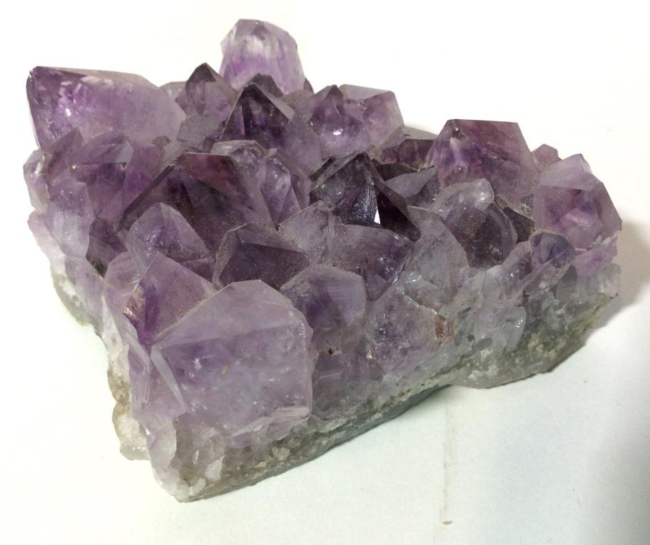 Collection 3 Natural Amethyst Crystals, Geode: Amethyst Geode in the rough, singular large amethyst crystal stone, and amethyst in rough rock. All uncut, unpolished. Geode Measure 4 in wide, 3 in high. Geology, Collectible Semi Precious gems, quar