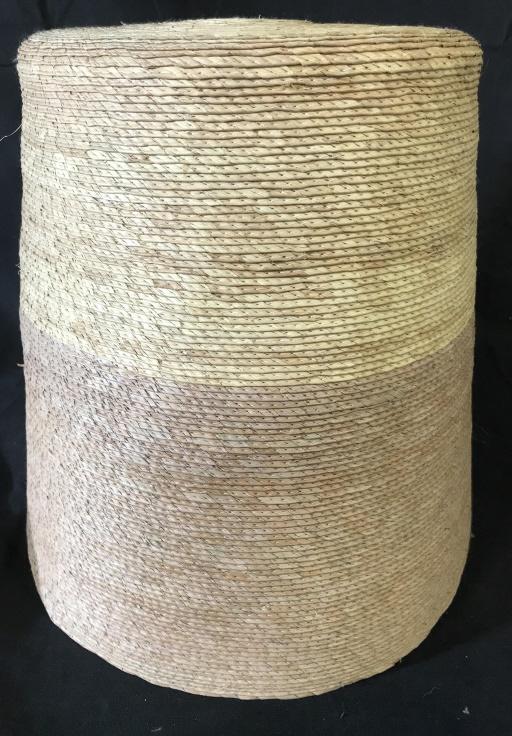 Plissé Multi Purpose Purple Woven Straw Basket: 13 in. ht and diameter. Interior and exterior are straw, woven, machine stitched. Straw Basket, Home Decor & accessory, toy storage, Decorative Accessory, arts & Crafts, Indoor planter decor, Laundry 