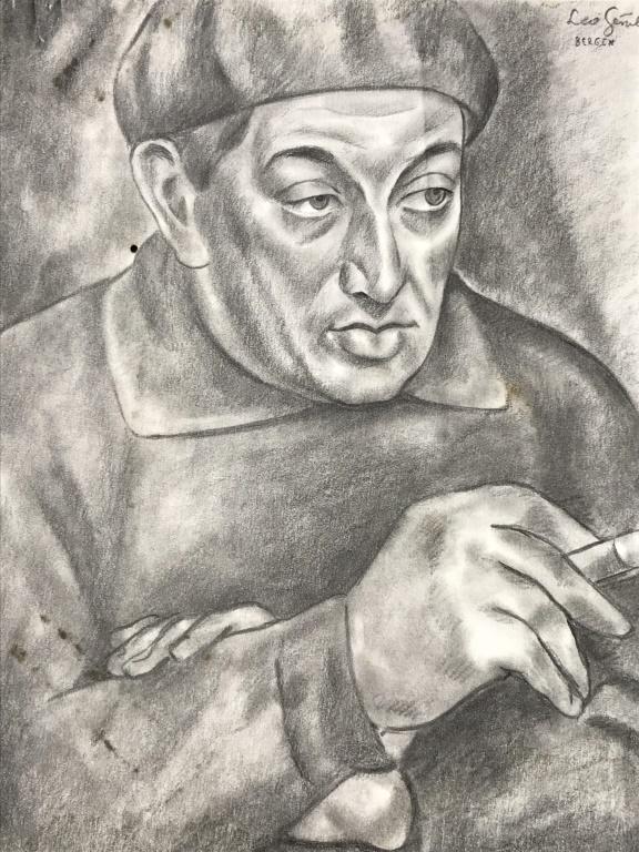 Signed Pencil On Paper Portrait, after LEO GESTEL: Signed on the upper right corner of image, attributed to LEO GESTEL (Dutch, 1881-1941) Pencil drawing on paper, the piece depicts a self portrait of LEO GESTEL. The piece measures approx 9.8 inches in