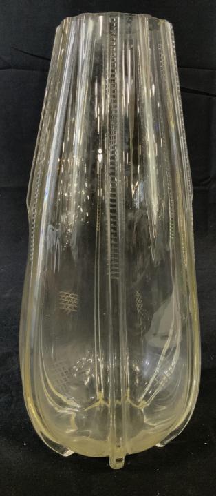 Vintage Etched Glass Vase Vessel: Vintage Etched Glass Vase Vessel With criss cross lined design, measures approximately 12 inches tall x 5.5 inches in diameter, some bubbles present in glass. Vase, Vessel, Tabletop Decor, Etched Glas