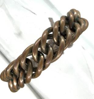 Copper Metal Chain Link Bracelet, Jewelry: With toggle clasp, dark toned copper metal, chain link design. Some discoloration to metal. Measures approx 7 3/4 in from end to end. Wearable accessories, bracelet, jewelry, costume jewelry, fashion,