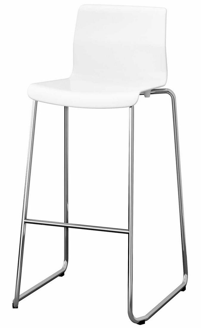 Pair IKEA Glenn Bar Stools: Pair IKEA Glenn Bar Stools In white toned Polycarbonate plastic seats and silver toned leg base, Chairs are new in box. IKEA description states... Width: 19 5/8 ", Depth: 20 1/2 ", Height: 39 3/8 ", S