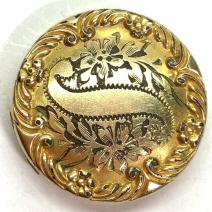 Gold filled Locket Sized Picture Frame: No hallmark, possibly locket pendant, no bail, etched and reticulated flora filigree design with scroll details, Some discoloration to metal, measures approx 3/4 in in diameter. locket, pendant charm,