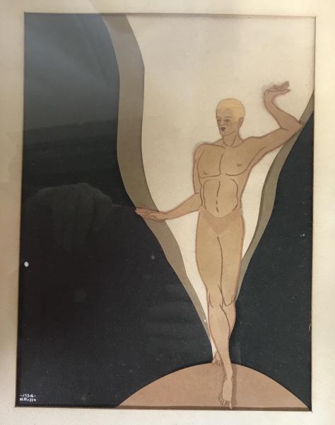Pair Framed Signed 3 D Paper Art, Noah Russo, 1934: Framed under regular glass, Multi layered mixed media, muted toned paper ( black, browns, rust), 14.5 x 11.25 in frame. Frame needs repair or replacement. One depicts semi nude female physique in the 
