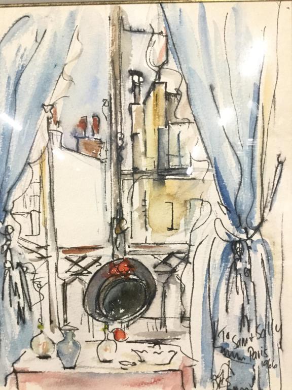 Vintage Signed Framed Watercolor: Watercolor is marked TO SAM & SALLY PARIS 1966. Piece is professionally framed with gold toned frame. Piece measures approx 14 inches tall 12 inches wide. Art, wall art, framed art, framed watercolor,