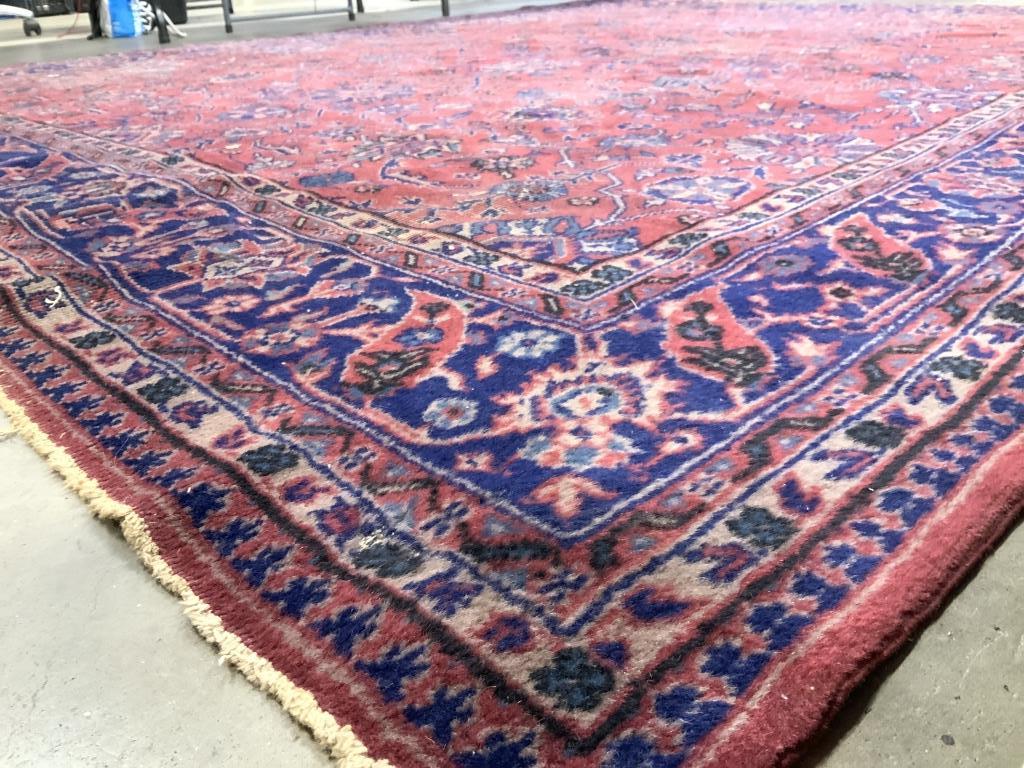 Handmade Antique Turkish Wool Rug: Rug is wool & handmade. Rug is antique. Piece has intricate multi toned floral vine& leaf detail. Rug, Carpet, wool rug, handmade rug, antique rug, Turkish rug, room size rug, area rug. Piece measures