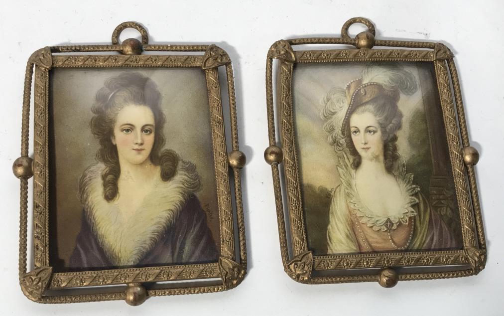 Pair signed Antique VIctorian portrait prints: Pair of signed vintage/ Antique portrait prints. Signatures read Richter and Kahn. Backs read The Beckhardline Marquise de Brincourt. Portraits measure approximately 4.5 inches tall by 3.5 inches wide