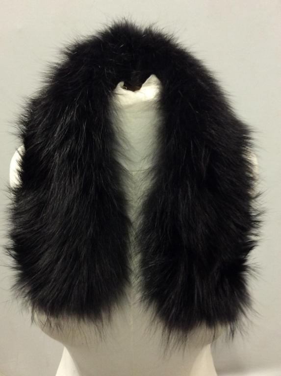 Luxe Long Hair Black Fox Fur Neck Collar: Fox Fur Coat/ Neck Collar, Long Black Fur , 24 x 5.5 in. Underside lined, well stitched, no issues with Fur or lining. Needs new hook & loop closure or some way to prevent Collar from falling off. Fox
