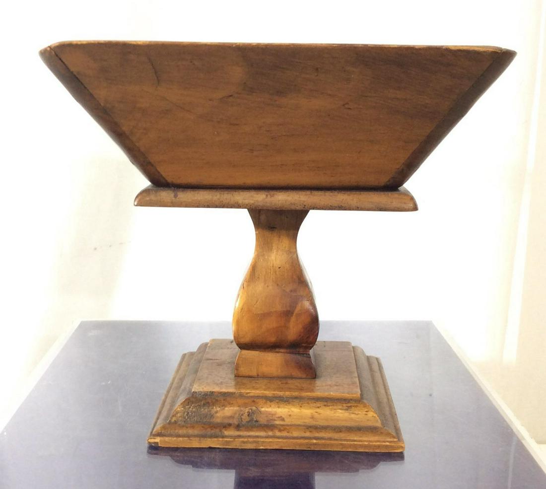 Van Faason Shops Collectible Wood Tazza: Vintage Tazza, Upside down trapezoid shaped bowl with short stem and square base. Impressed with Hallmark from Van Faason Shops of Holland, MI, USA An estate find with early American Charm. 7 in. wide