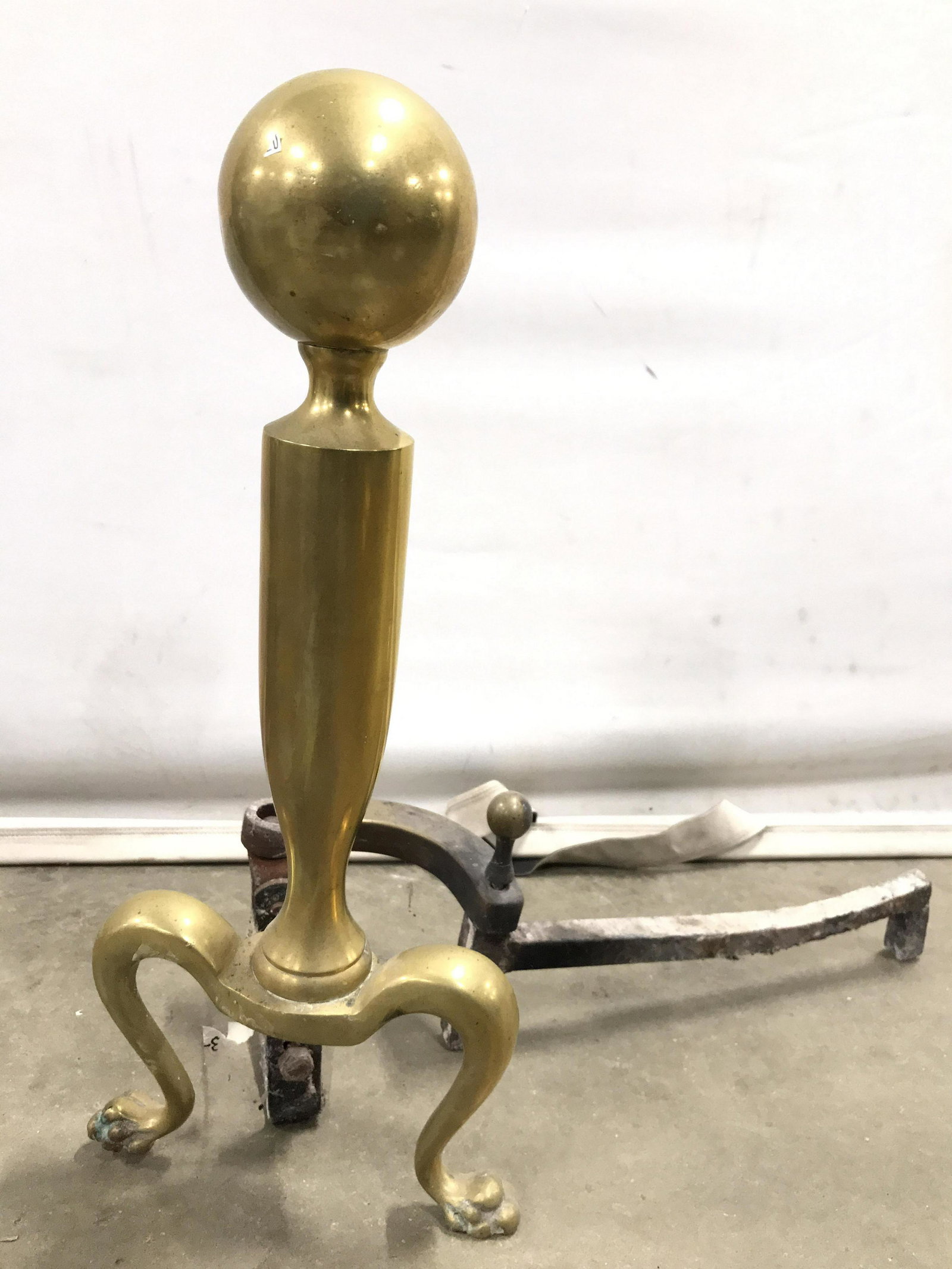 Pair Vintage Gold Toned Brass Andirons: Lot includes 2 Andirons. Each are gold toned & brass. Andirons are vintage possibly antique. Fully extended Andiron Measures approx 17 inches tall 23 inches long. Andirons, Vintage Andirons, Brass And