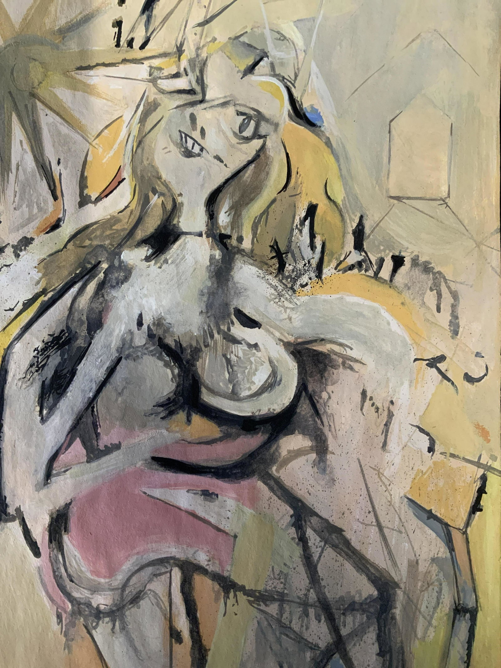 Signed Painting AFTER Willem De Kooning: Signed painting mixed media, attributed to Willem De Kooning, All lots that do not carry established documented provenance nor any past record of auction history record are described in the catalog as