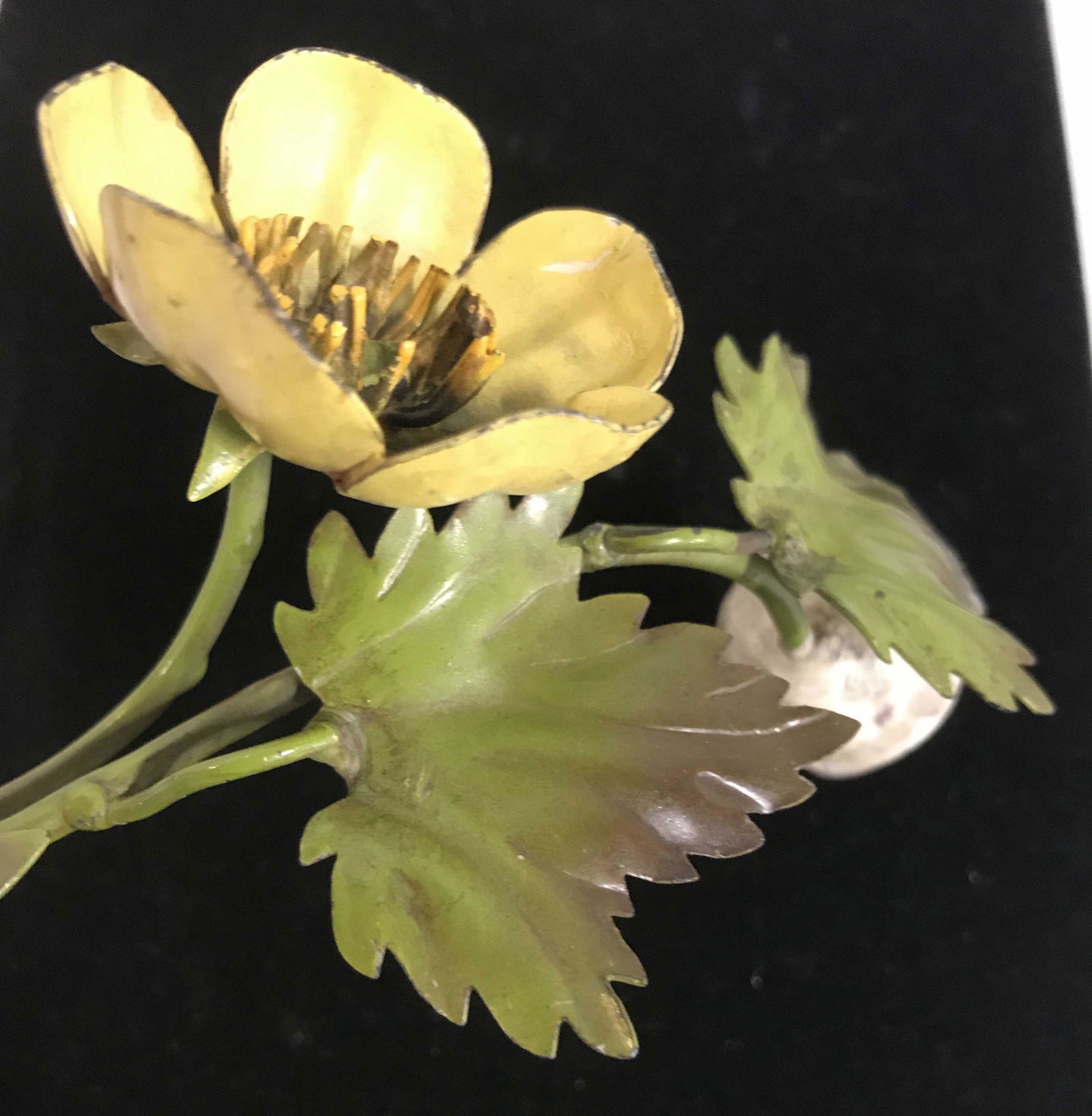 Pair Vintage Enamel Flower Candle Snuffers: Leaf & Flower Enameled Metal Candle Snuffers. Larger Snuffer measures 10 in. long, 3 in. wide. Other measures 8.5 x 3 in. Candle Snuffers, Vintage, Mid Century, Metal Arts, Floral, Candle accessory, 3