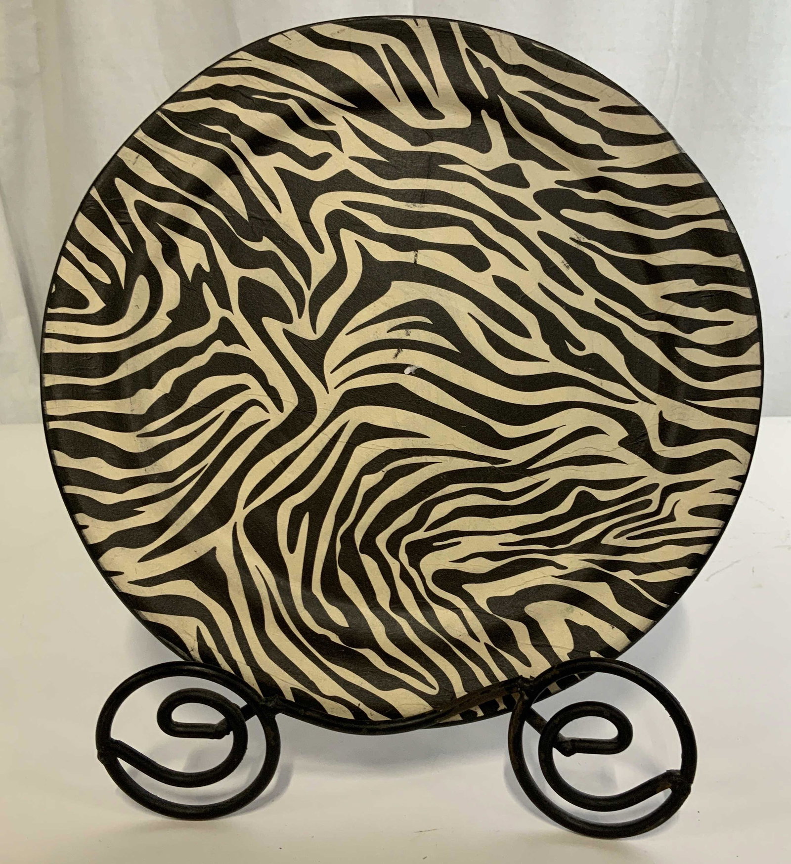 Hand crafted Ceramic Zebra Plate w Stand: Ceramic display plate, hand made, hand crafted, zebra design, diameter app 12.5 inches Dishware, dining, ceramic, tableware, kitchen, tableware tabletop accessories