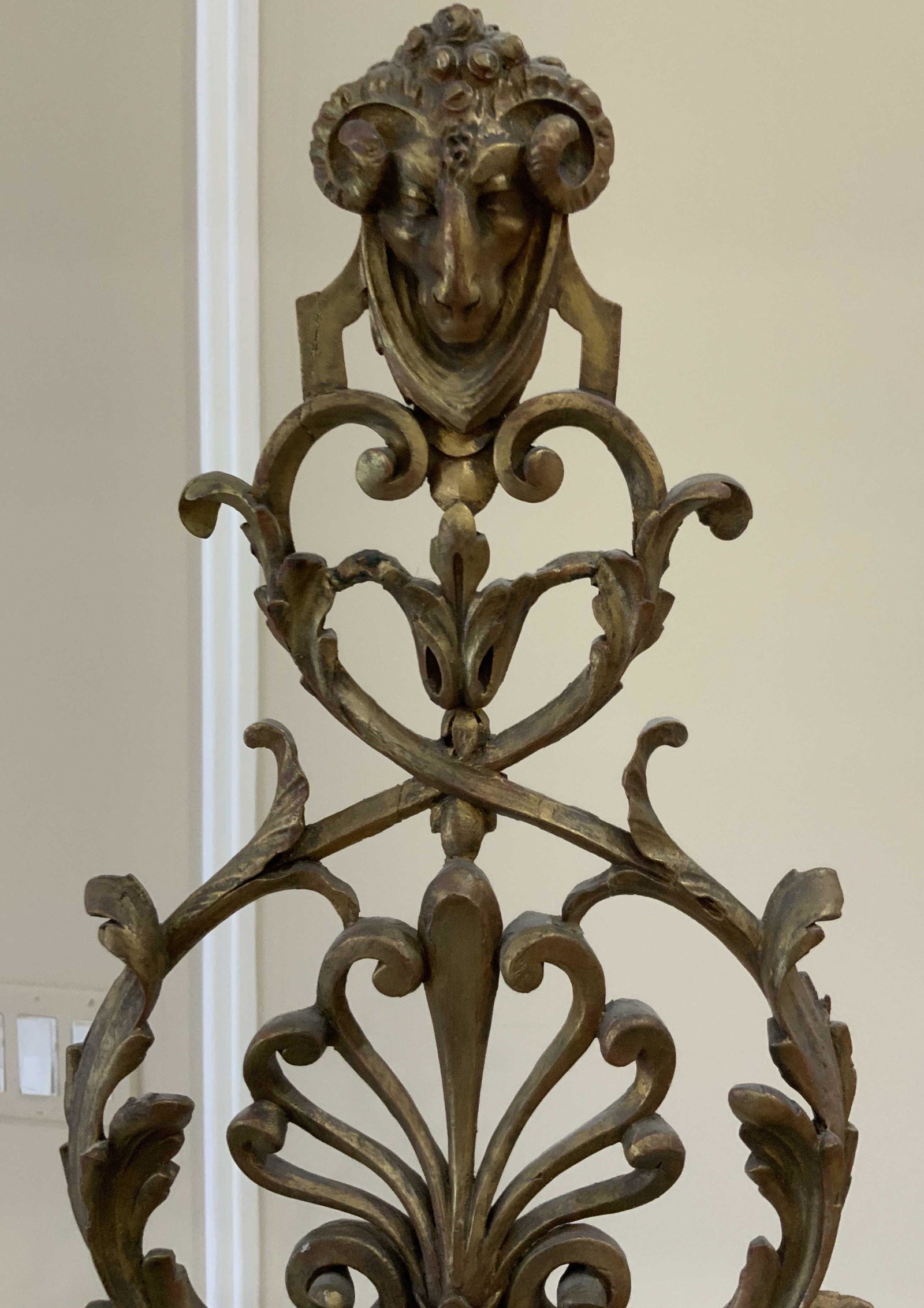 Pr Antique 3 Arm Gilt Wood Carved Wall Sconces: Antique hand carved candle wall sconces, giltwood, gold leafed , each has three arms, each is intricately carved with chain and tassel detail , curly cues, rams heads tops, continental style, grand st