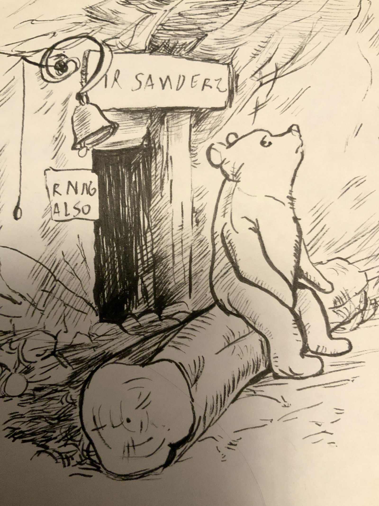 Winnie-the-Pooh Drawing After Ernest H Shepard: Work on paper, possibly ink illustration on paper signed EHS, attributed to Ernest H Shepard, in the style of Ernest Shepard, , , please note that lots that do not carry established documentation are