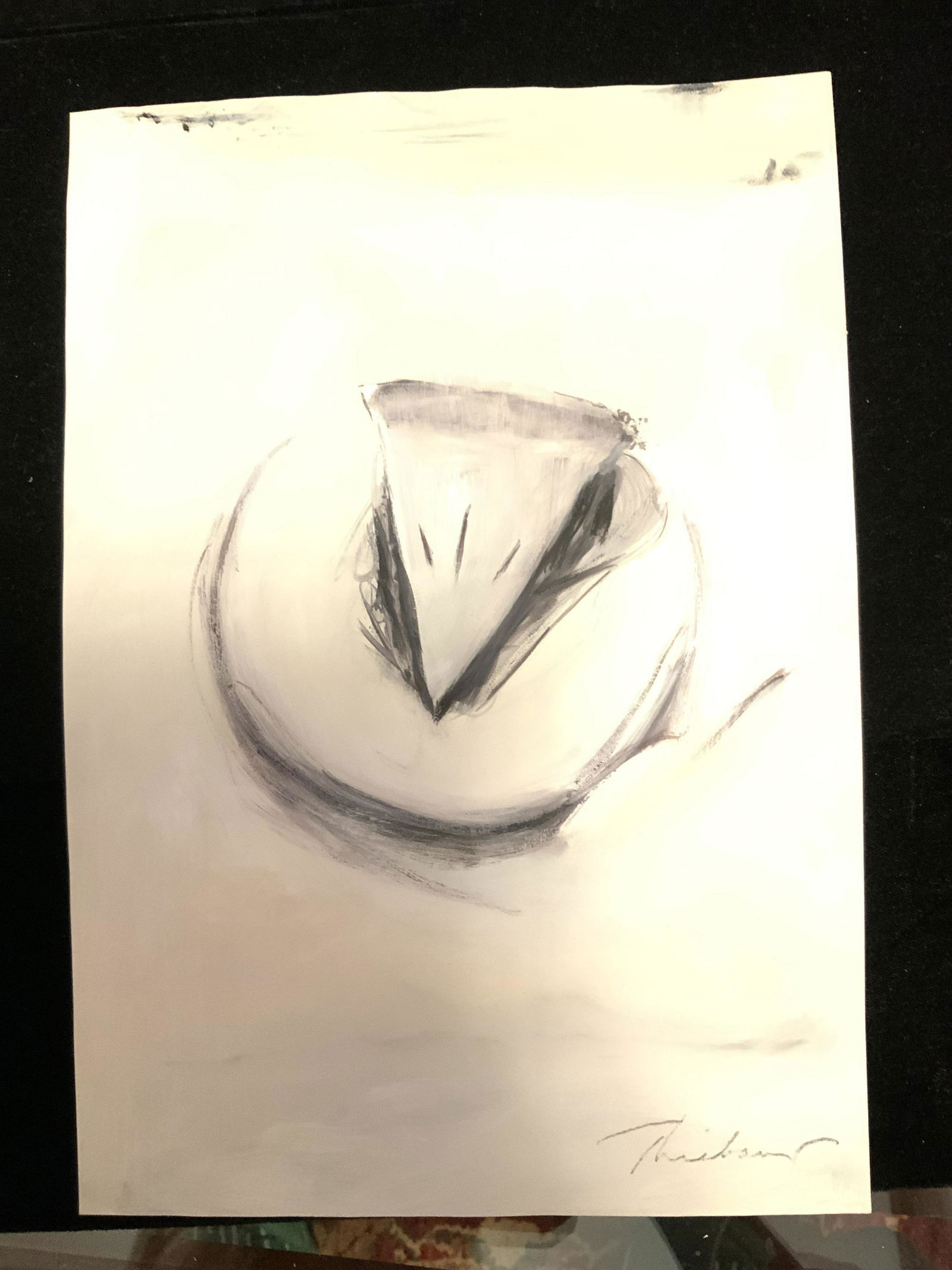 Signed Pie Illustration, after Wayne Thiebaud: Work on paper possibly graphite and paint, piece has foxing and some discoloration, signed, back has stamp that reads Murray A Harris, 4953 Cartwright Ave, North Hollywood Calif, 91601, collector of C