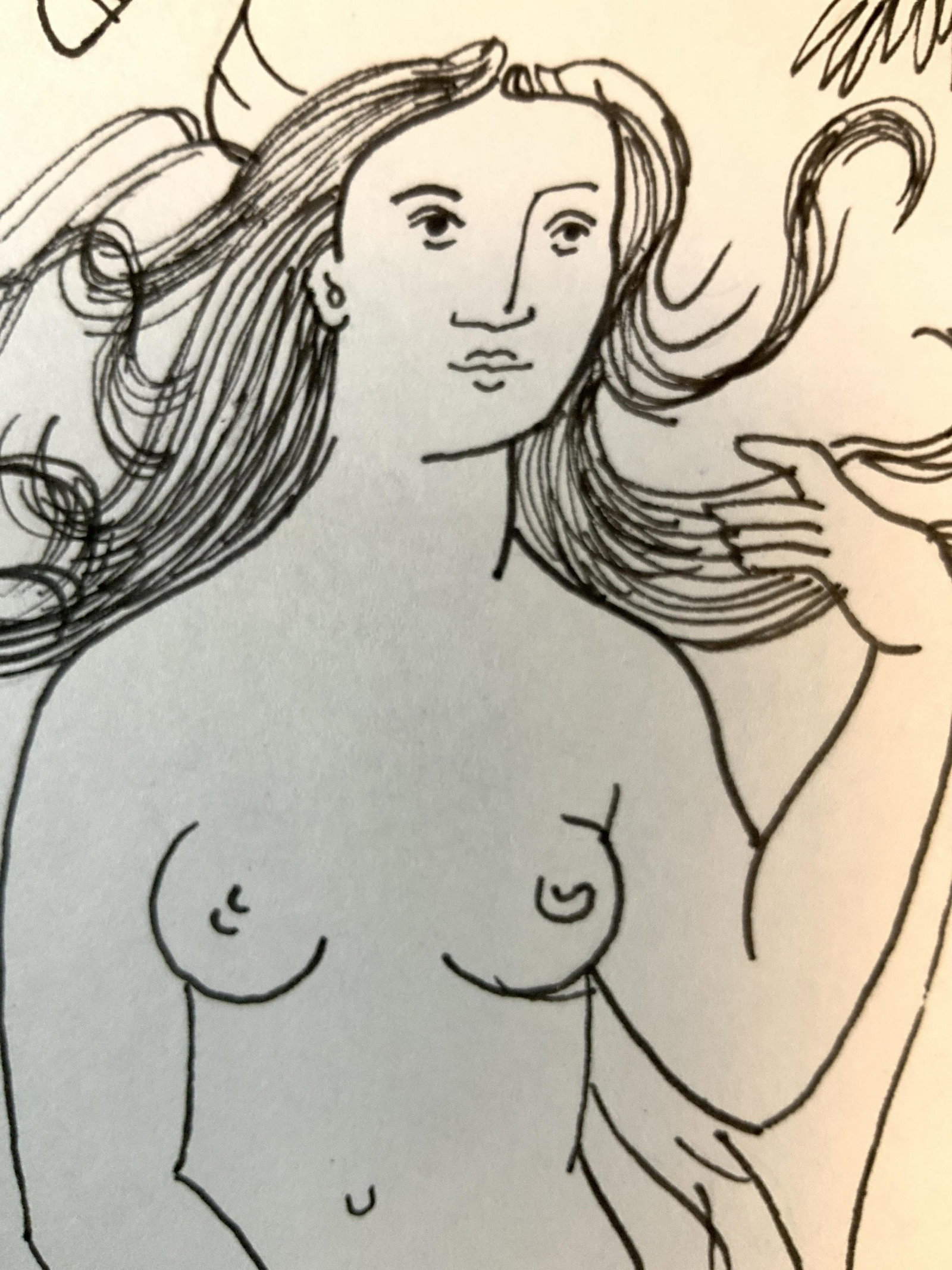 After Carreno, 1939, illustration Eve on Paper: Nude female illustration apparently in a Garden of Eden ,female Figural of Eve, attributed to Carreno, signed, dated’39, unframed piece measures app 10.5 inches by 8 inches, discoloration to paper, 
