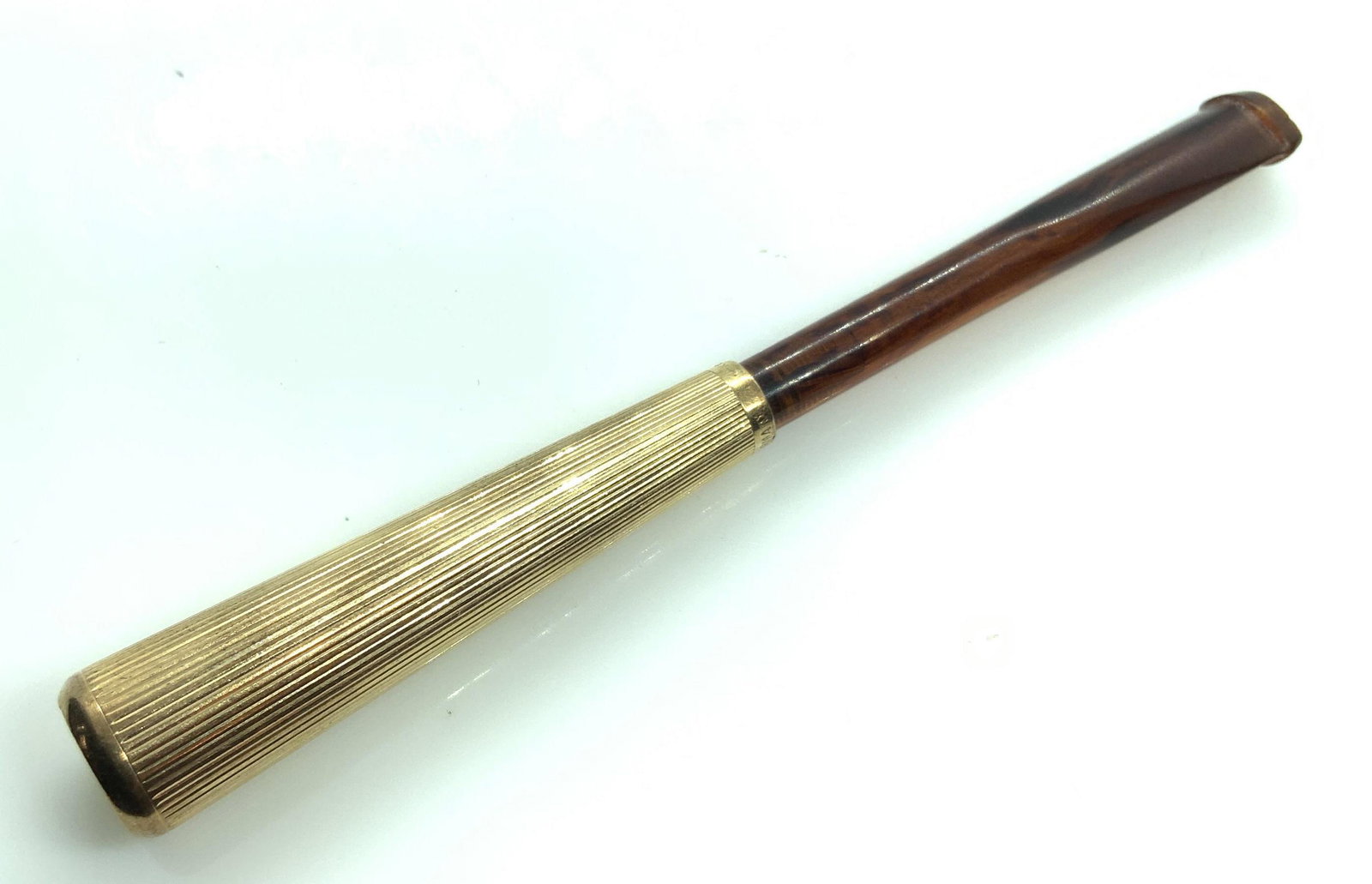 Tiffany & Co 14k Gold Cigarette Extender, 10.4 g: Total weight 10.4 Grams, Marked for 14k Gold and marked for Tiffany and Company, vintage cigarette Holder, Extender, smoking Fashion accessory, gold and amber toned composite possibly Bakelite, length