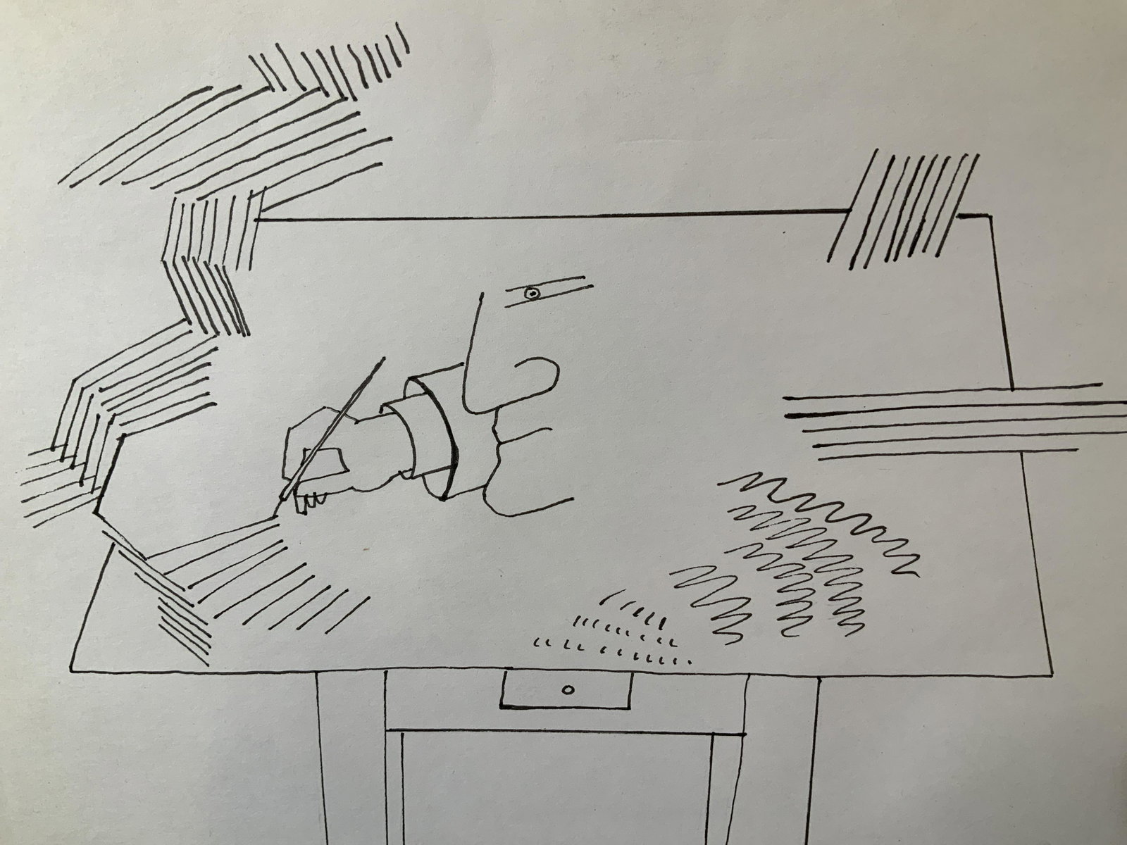 Signed Drawing AFTER Saul Steinberg: Signed pen drawing on paper AFTER Saul Steinberg, All lots that do not carry established documented provenance nor any past record of auction history record are described in the catalog as attributed 