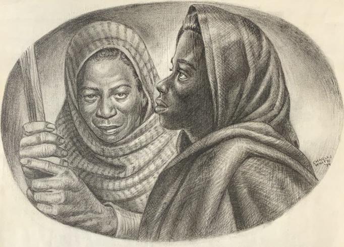 Signed Pencil Drawing AFTER Charles White: Signed pencil drawing on paper AFTER Charles White, All lots that do not carry established documented provenance nor any past record of auction history record are described in the catalog as attribute