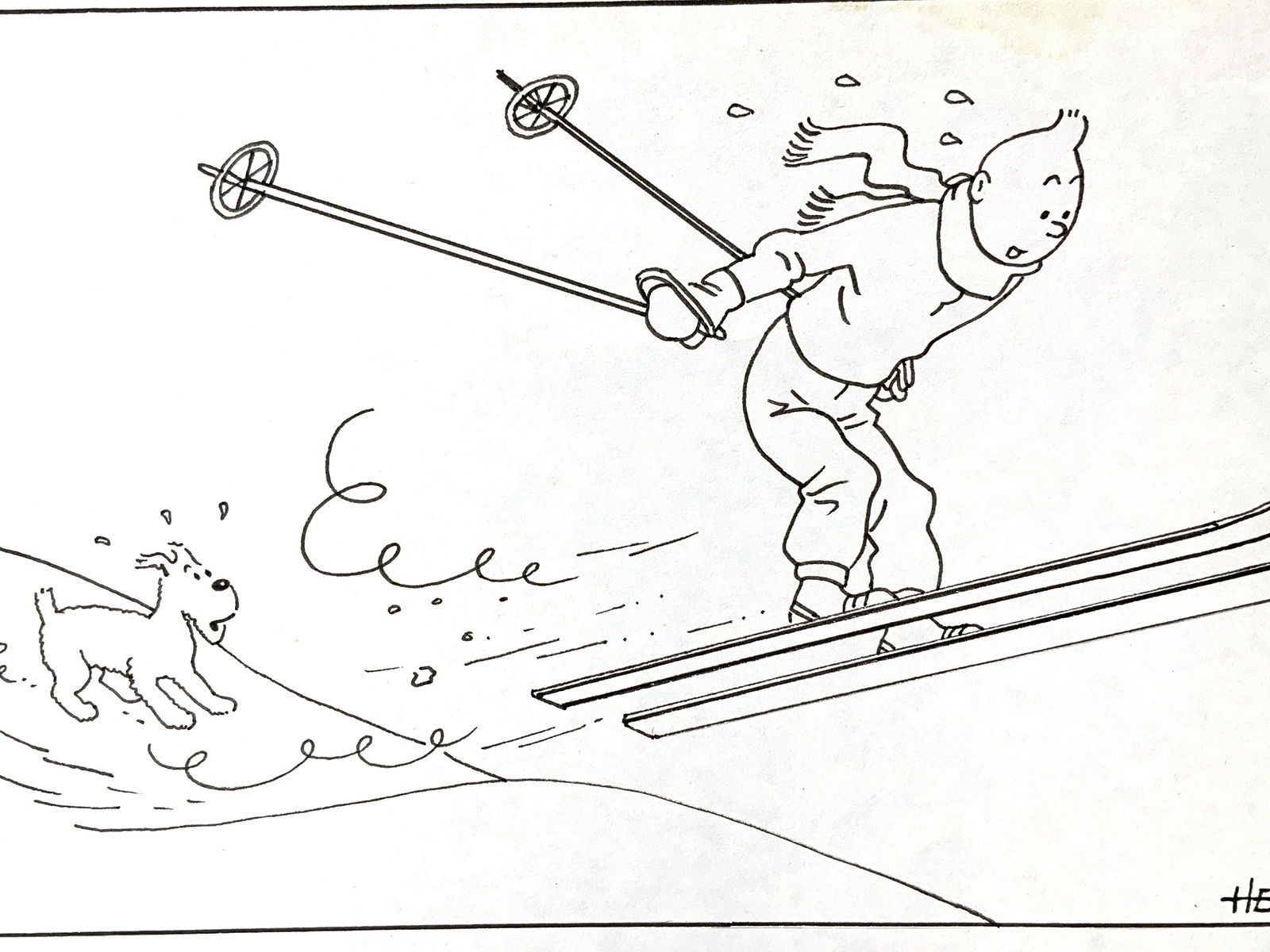 Signed Marker Pen Drawing AFTER Herge: Signed marker pen drawing on paper AFTER Herge or Georges Prosper Remi, All lots that do not carry established documented provenance nor any past record of auction history record are described in the