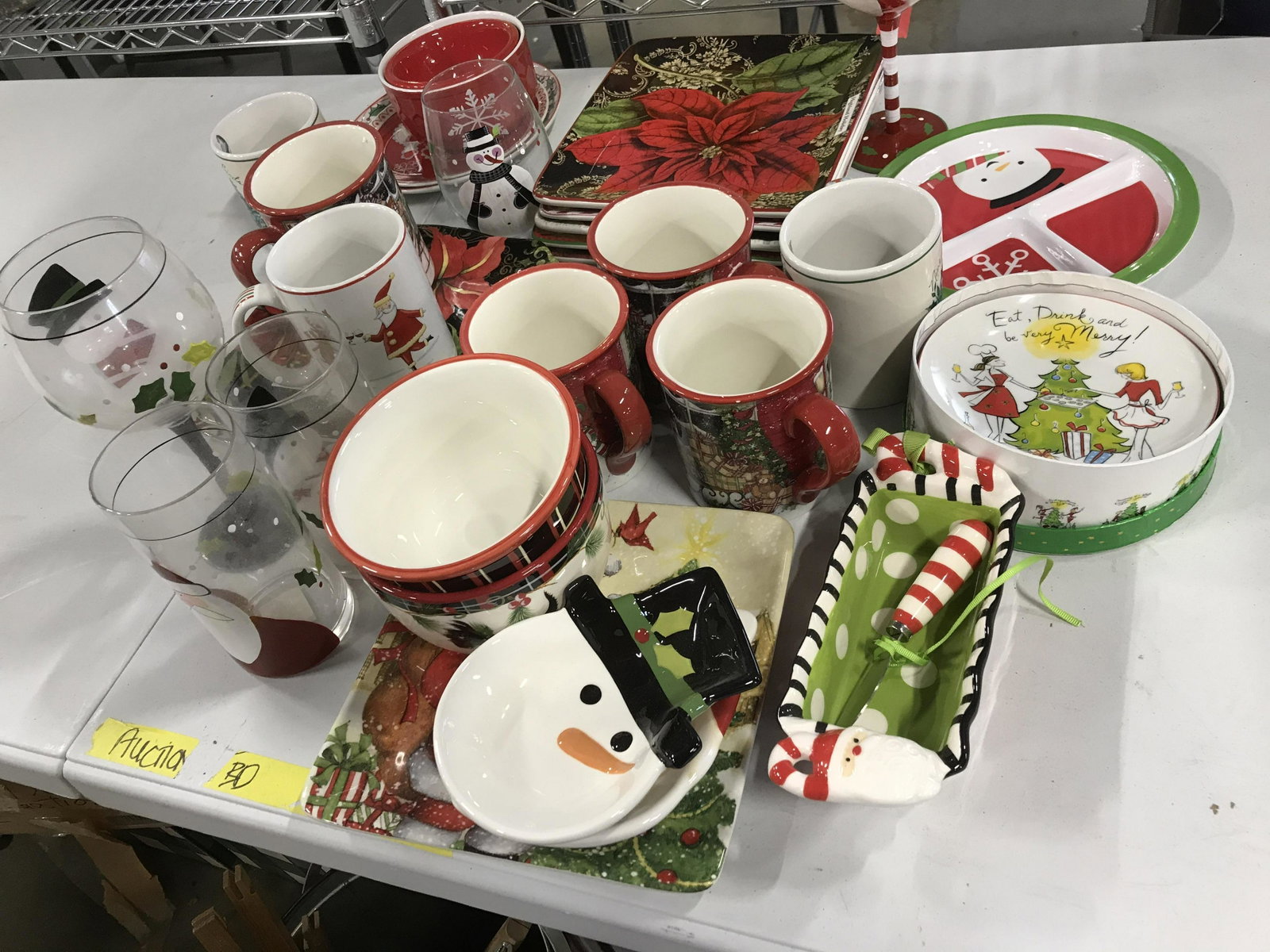 Group Lot Christmas Tableware New: New old stock from Westchester Ceramics shop, mixed lot of holiday table settings includes, plates, glassware, bowls, mugs, serving pieces and more