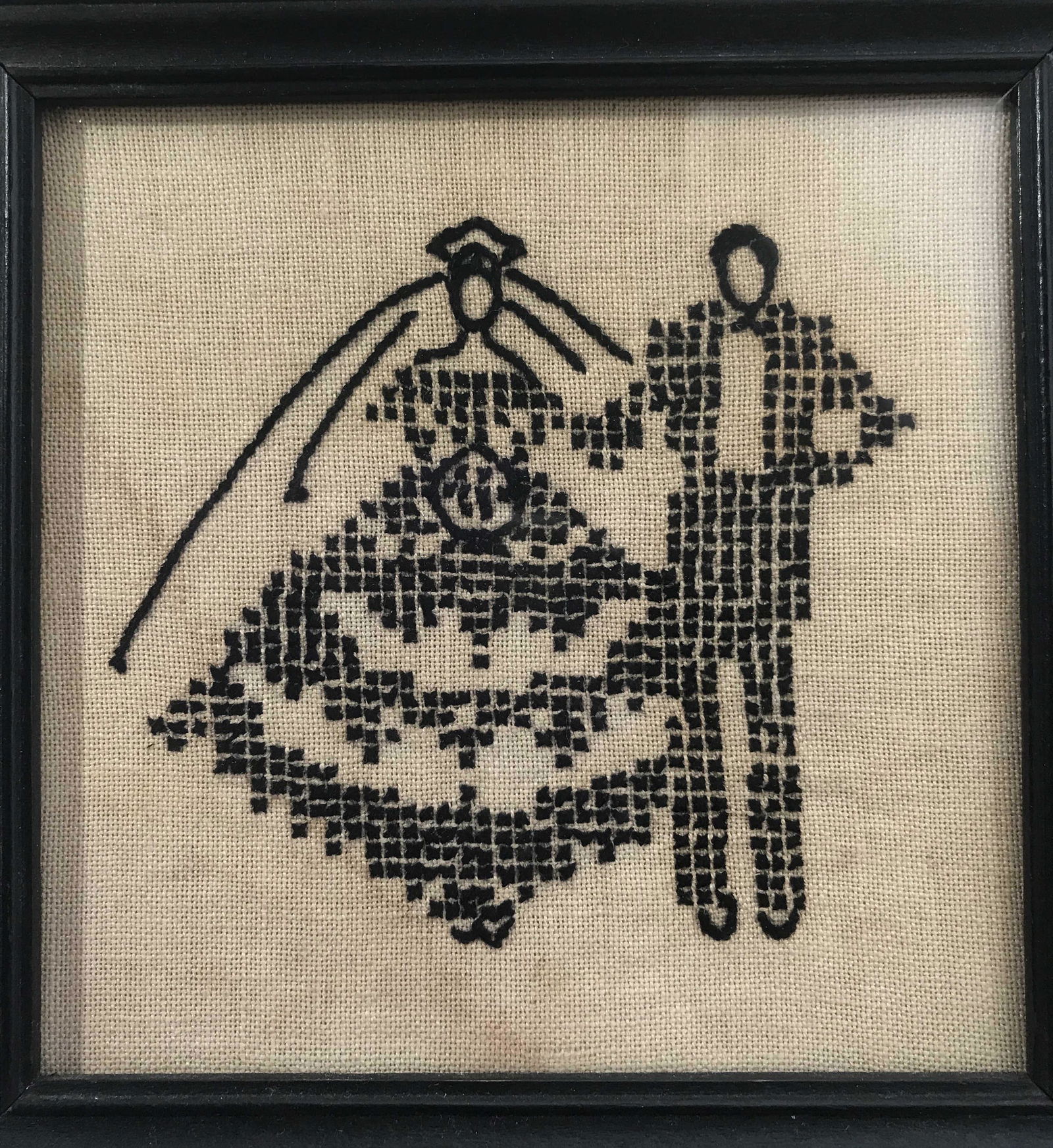 Set 3 Antique Cross Stitched Silhouettes Framed: Possibly antique vintage needle Crafts, black stitches, textile arts and crafts, bride and groom, set of three each measures app 6 inches square, collectibles