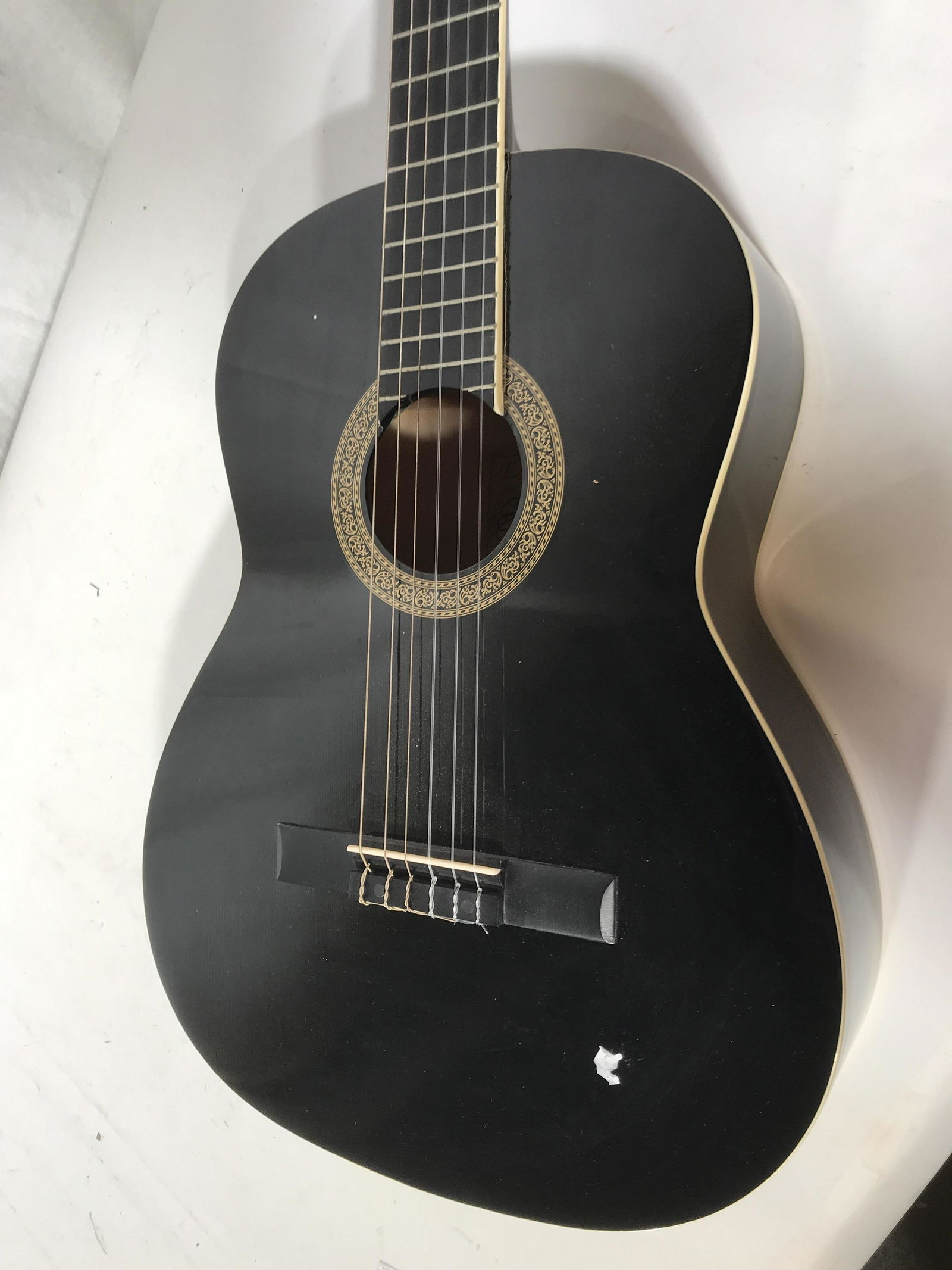 ESTABAN Acoustic Guitar Instrument: Musical instrument, acoustic guitar, labeled for ESTABAN, measures 43 inches length, width 15 and depth 4 inches