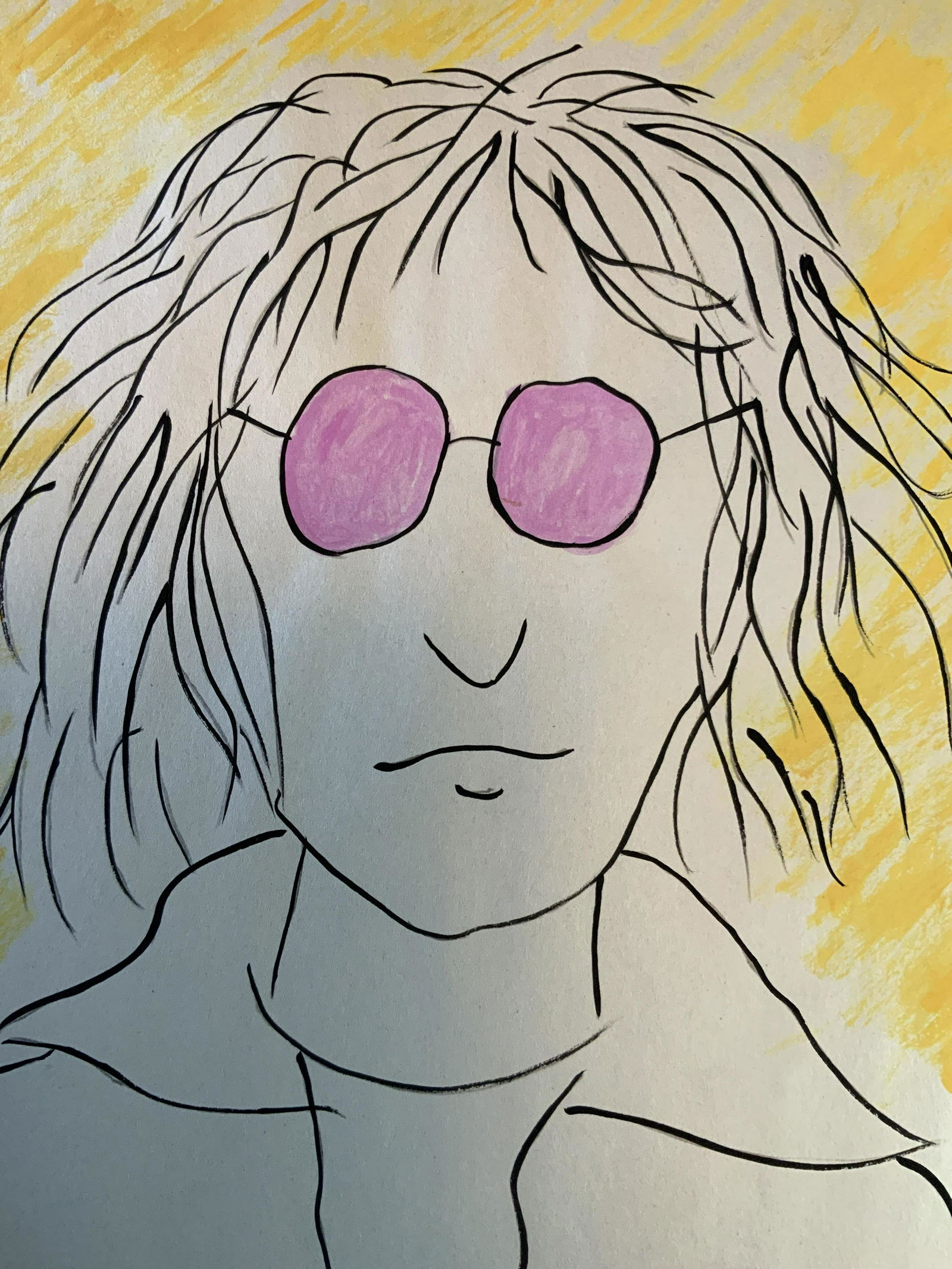 Signed Illustration John Lennon, after Andy Warhol: Signed Possibly ink and water color illustration, measures app 12 by 8.5 inches, corner of paper is bent, some discoloration to paper, in the style of Andy Warhol, attributed to Andy Warhol,lots that