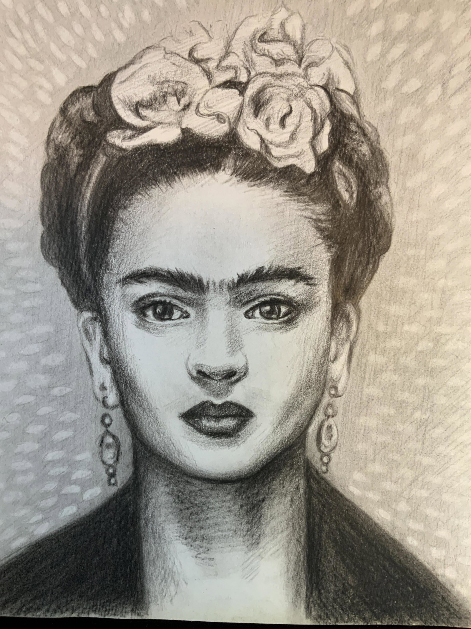 Signed Portrait Illustration after Frida Kahlo: Signed, In the style of Frida Kahlo, attributed Frida Kahlo, illustration graphite on paper dated 1949, paper has discoloration and some foxing, unframed measures app 11 by 8.5 inches, on back is stam