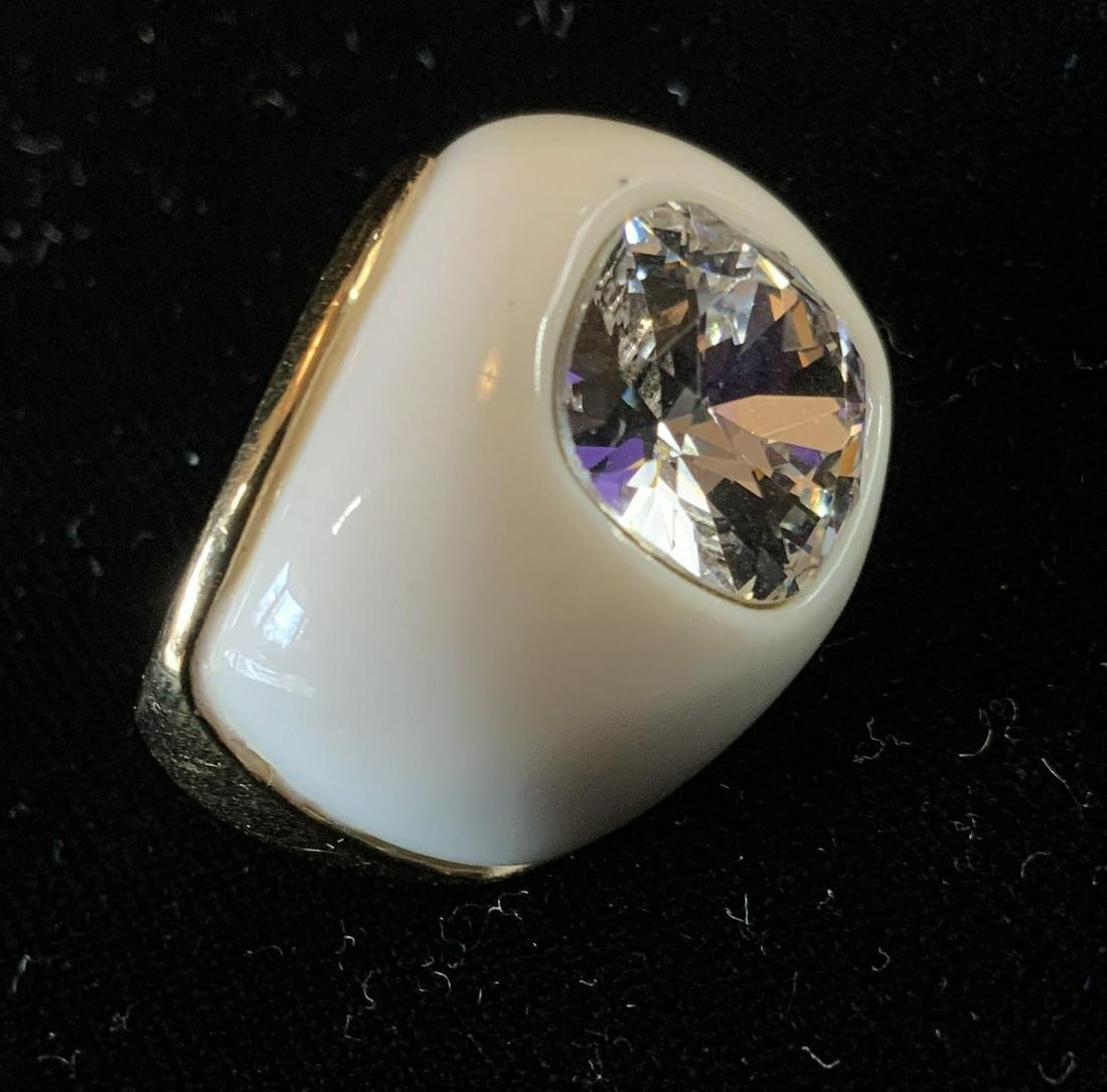 KJL Signed Enamel Rhinestone Ring: Statement cocktail ring Kenneth J Lane, widest measure app 1 inch, estate jewelry, designer costume jewelry, vintage cocktail ring