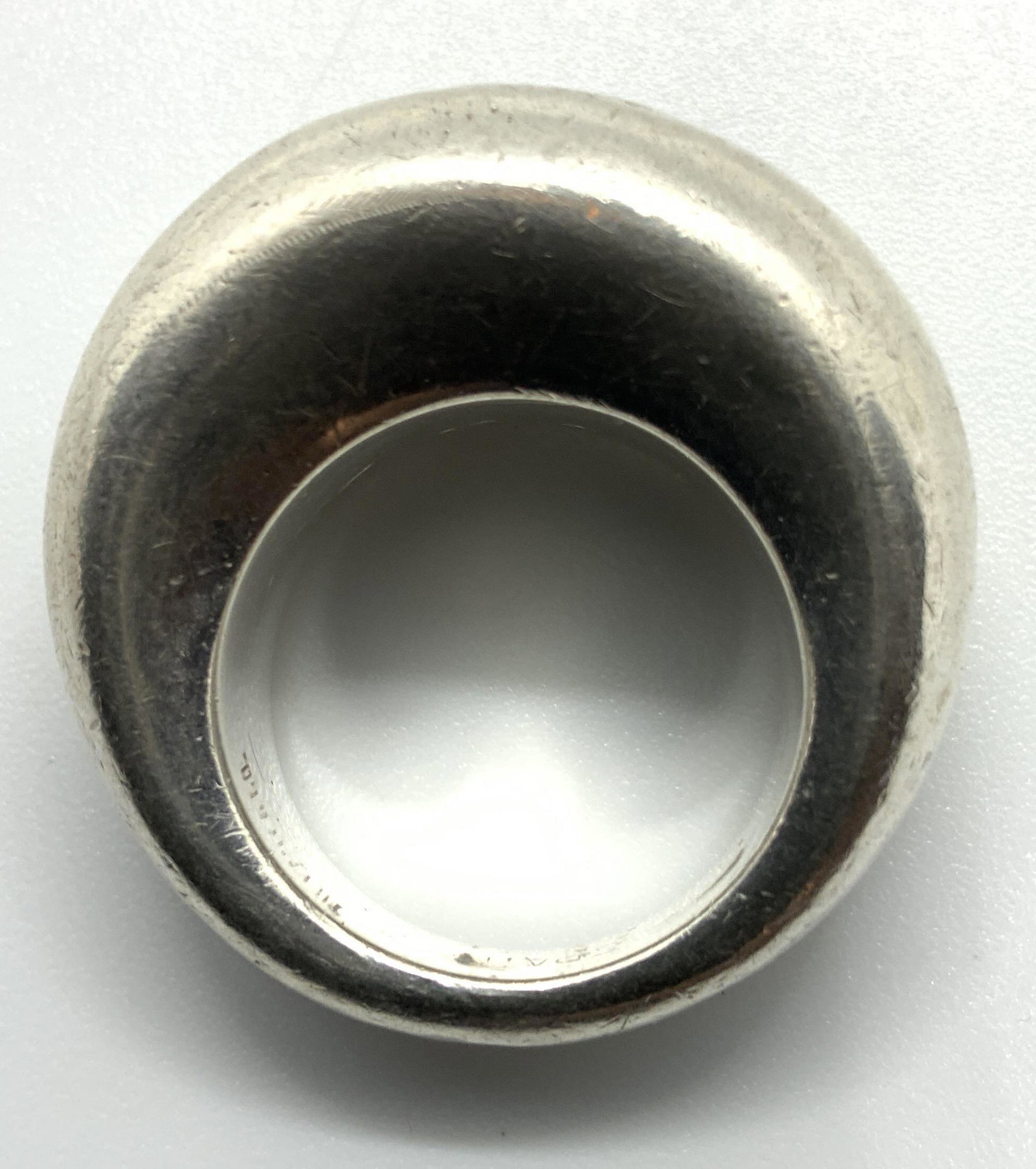 Sterling Silver Bubble Ring, Spain: Large dome or bubble form ring marked for Spain, marked for Sterling, ring measures diameter to top app one inch by one inch, vintage sterling silver jewelry, estate jewelry, designer jewelry